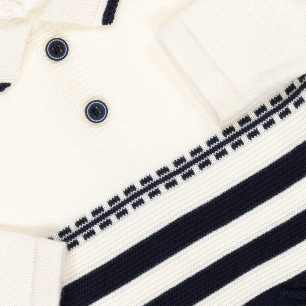 Dr. Kid-Boys Knit Babygrow in Blue Ivory | Childrensalon Outlet