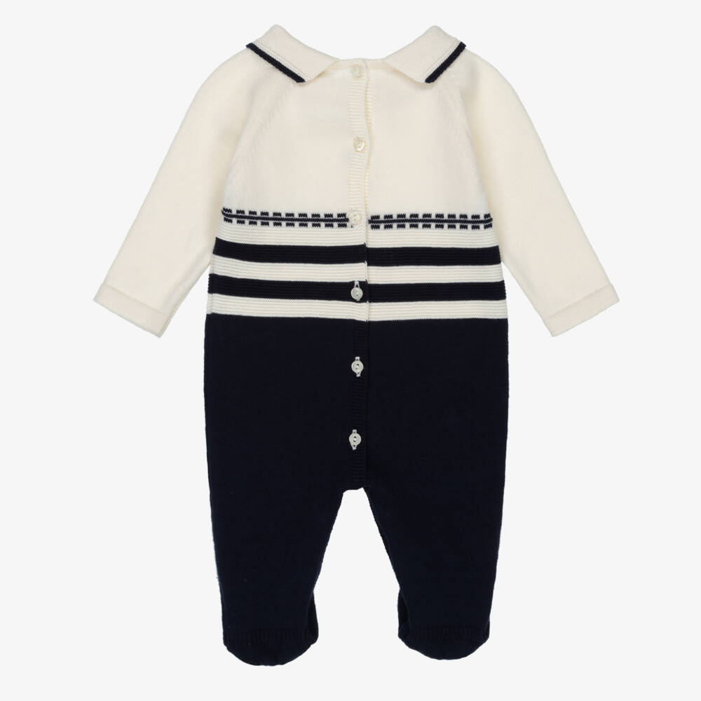 Dr. Kid-Boys Knit Babygrow in Blue Ivory | Childrensalon Outlet