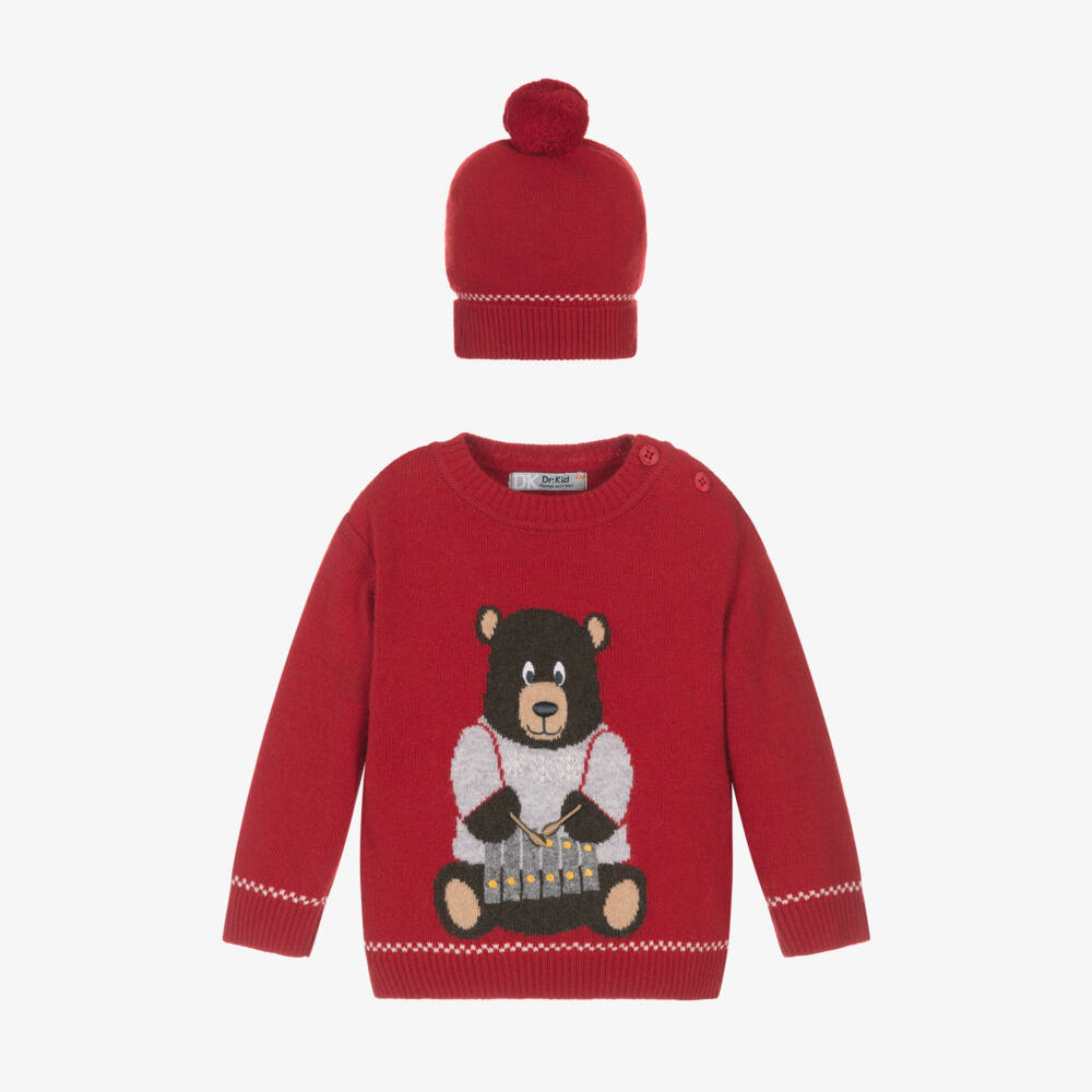 Dr. Kid-Boys Knitted Red Bear Outfit | Childrensalon Outlet