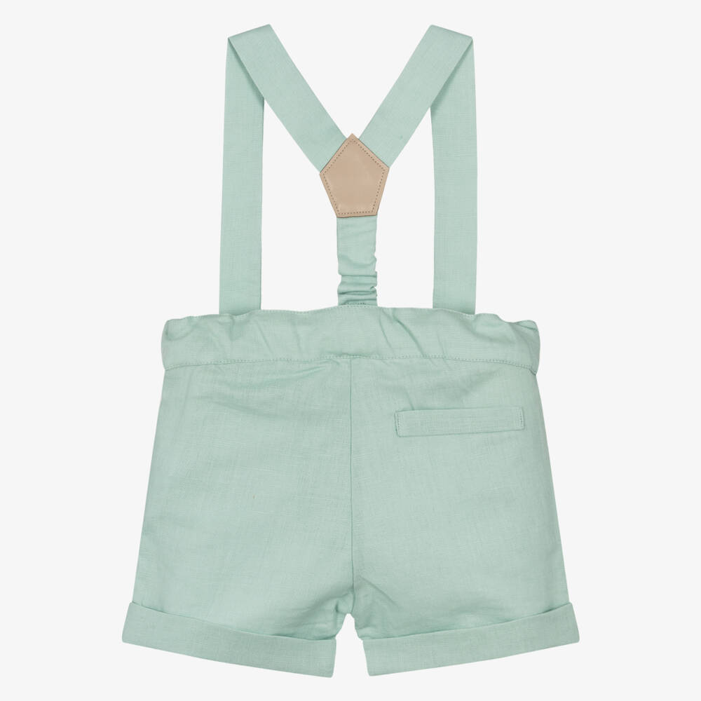 Dr. Kid-Boys Mint Linen Blend Shorts with Suspenders | Childrensalon Outlet