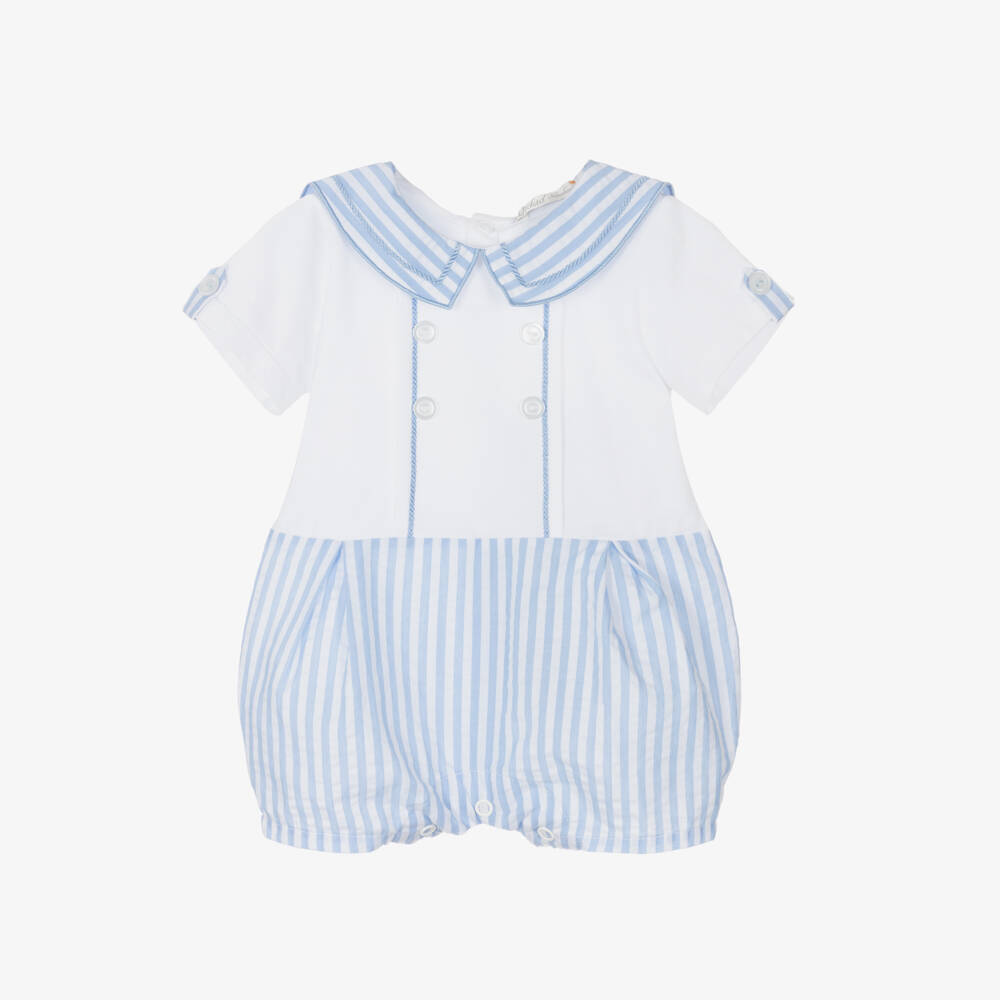 Dr. Kid-Boys Nautical Blue Cotton Romper | Childrensalon Outlet