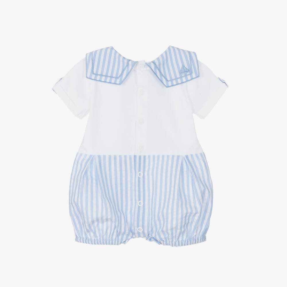 Dr. Kid-Boys Nautical Blue Cotton Romper | Childrensalon Outlet