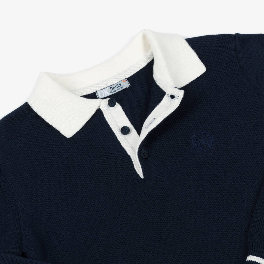 Dr. Kid-Boys Navy Blue Cotton Knit Collared Sweater | Childrensalon Outlet