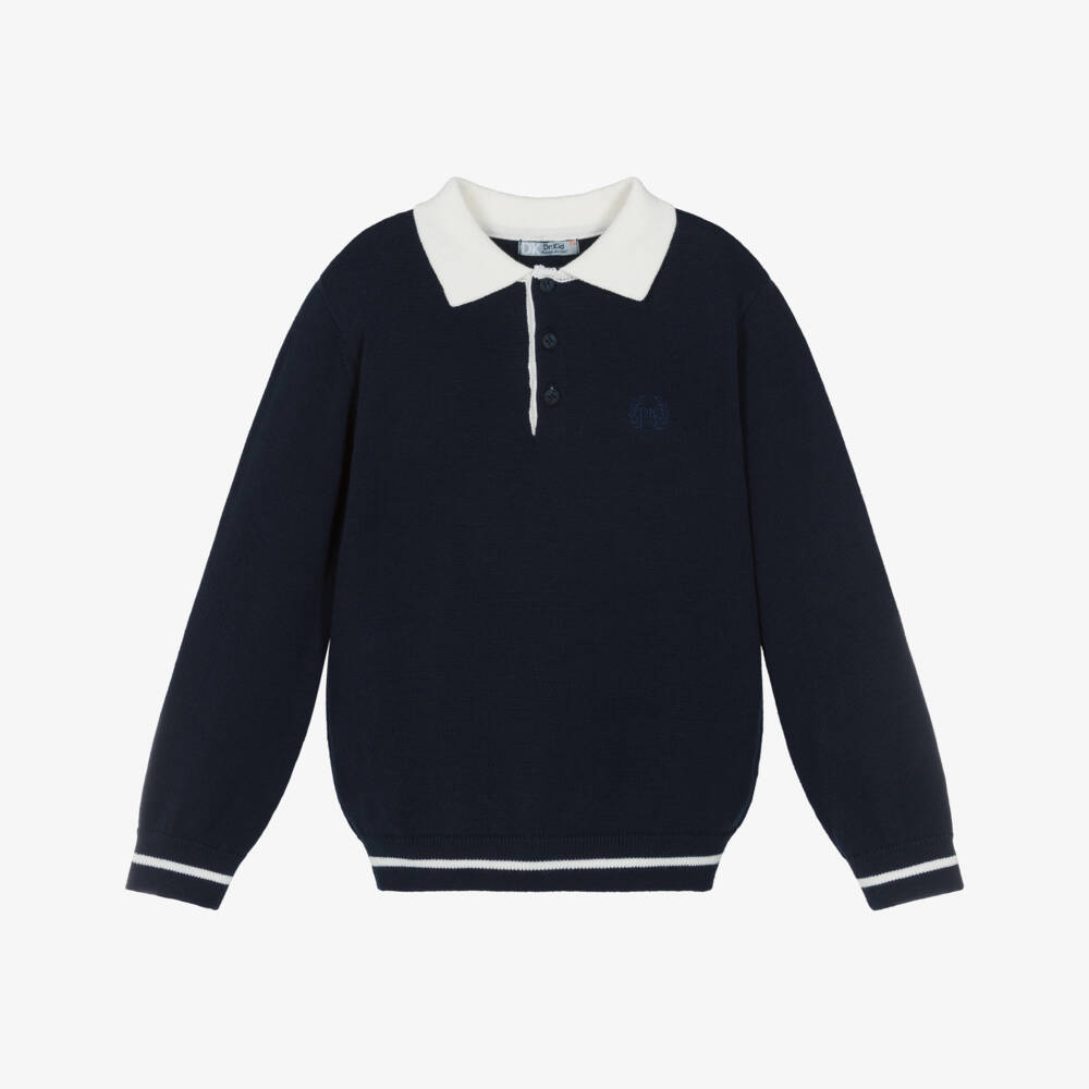 Dr. Kid-Boys Navy Blue Cotton Knit Collared Sweater | Childrensalon Outlet