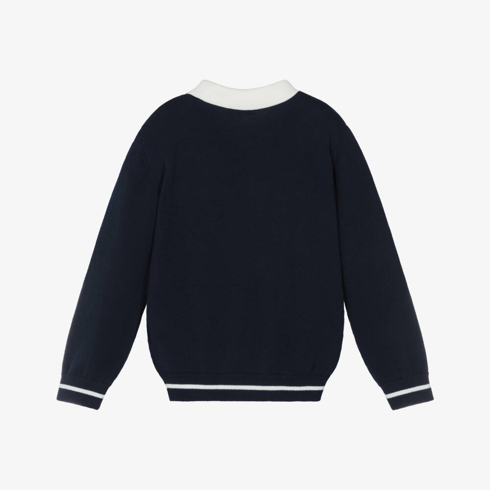 Dr. Kid-Boys Navy Blue Cotton Knit Collared Sweater | Childrensalon Outlet