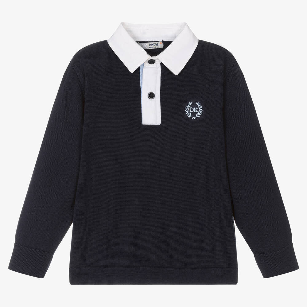 Dr. Kid - Boys Navy Blue Knitted Polo Shirt | Childrensalon
