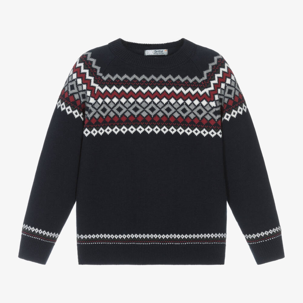 Dr. Kid-Boys Navy Fair Isle Jumper | Childrensalon Outlet