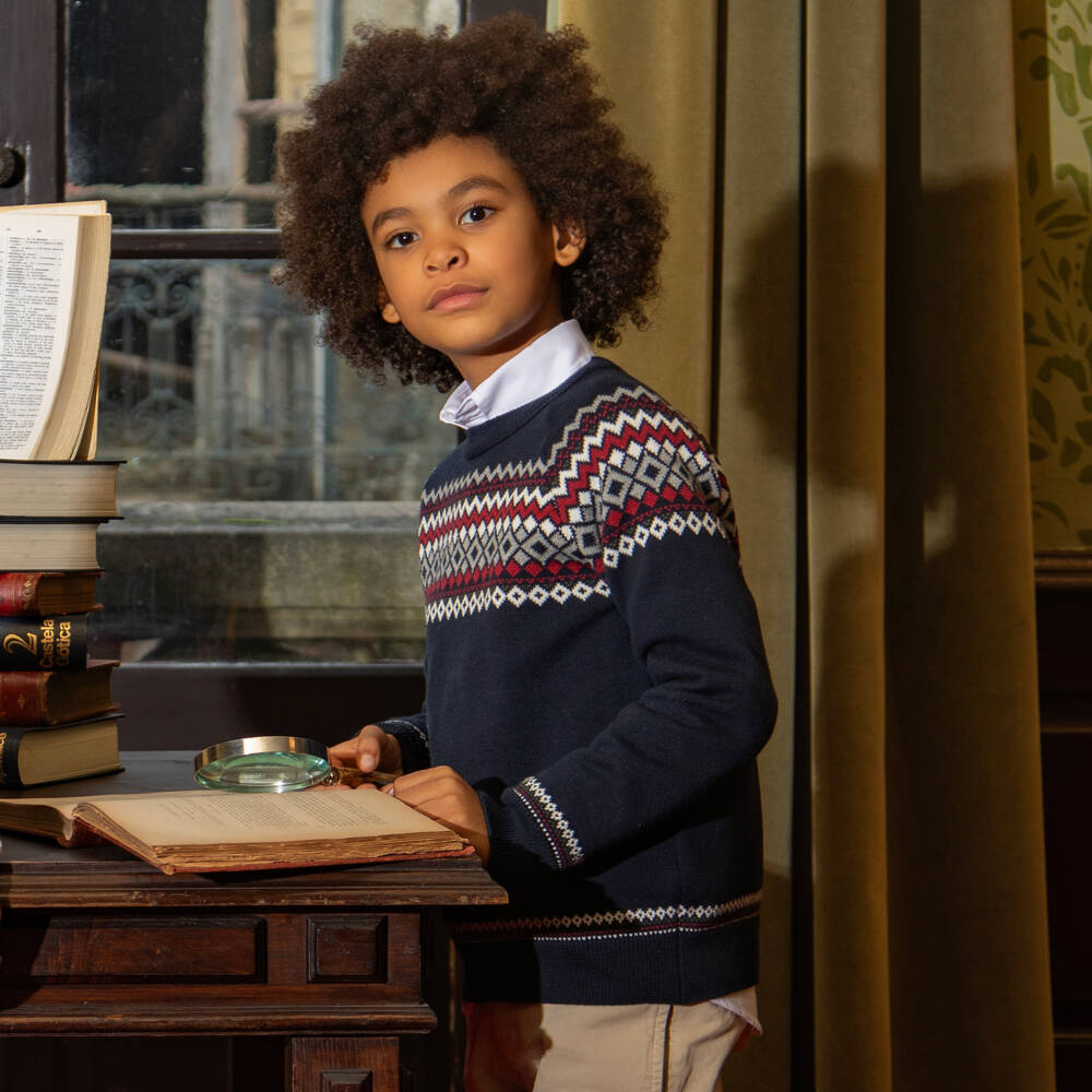 Dr. Kid-Boys Navy Fair Isle Jumper | Childrensalon Outlet