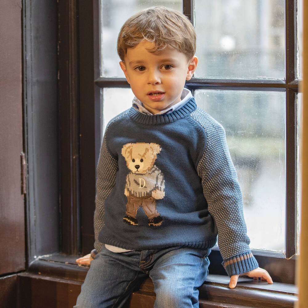 Dr. Kid-Boys Navy Knit Bear Pullover | Childrensalon Outlet