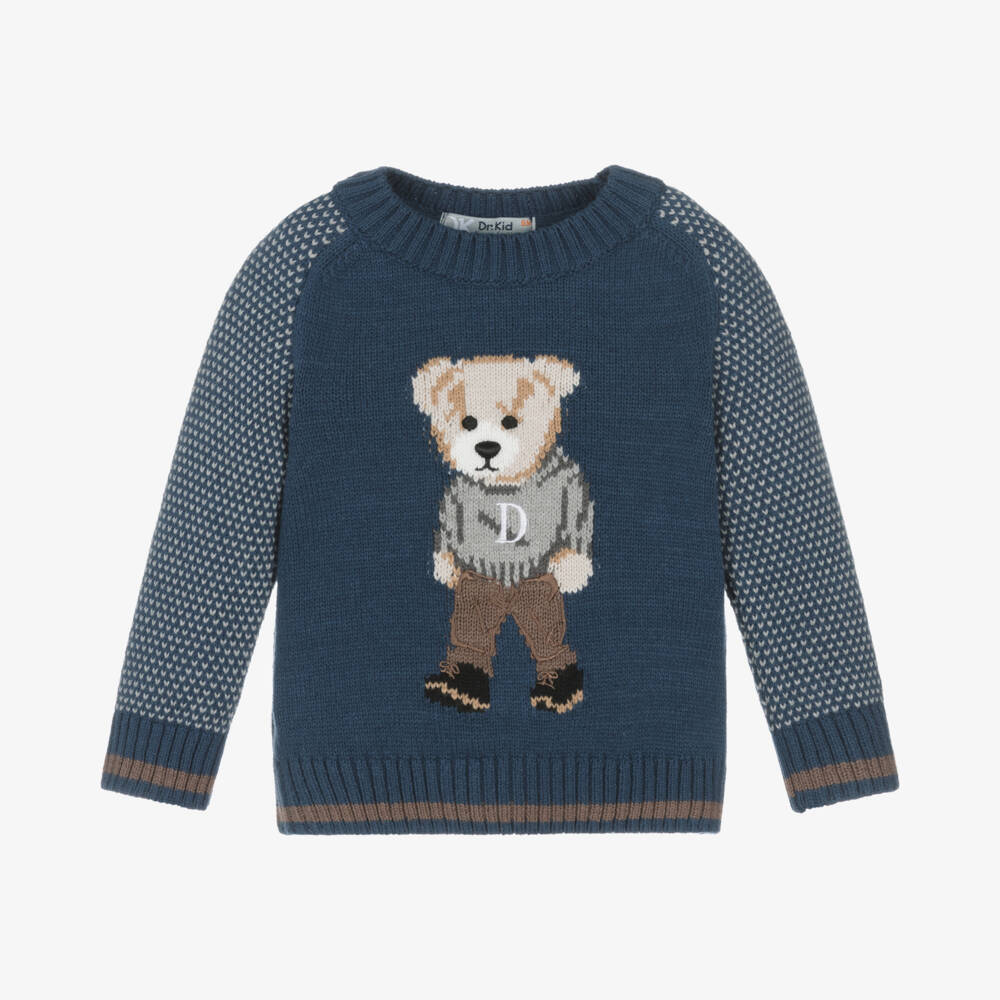 Dr. Kid-Boys Navy Knit Bear Pullover | Childrensalon Outlet