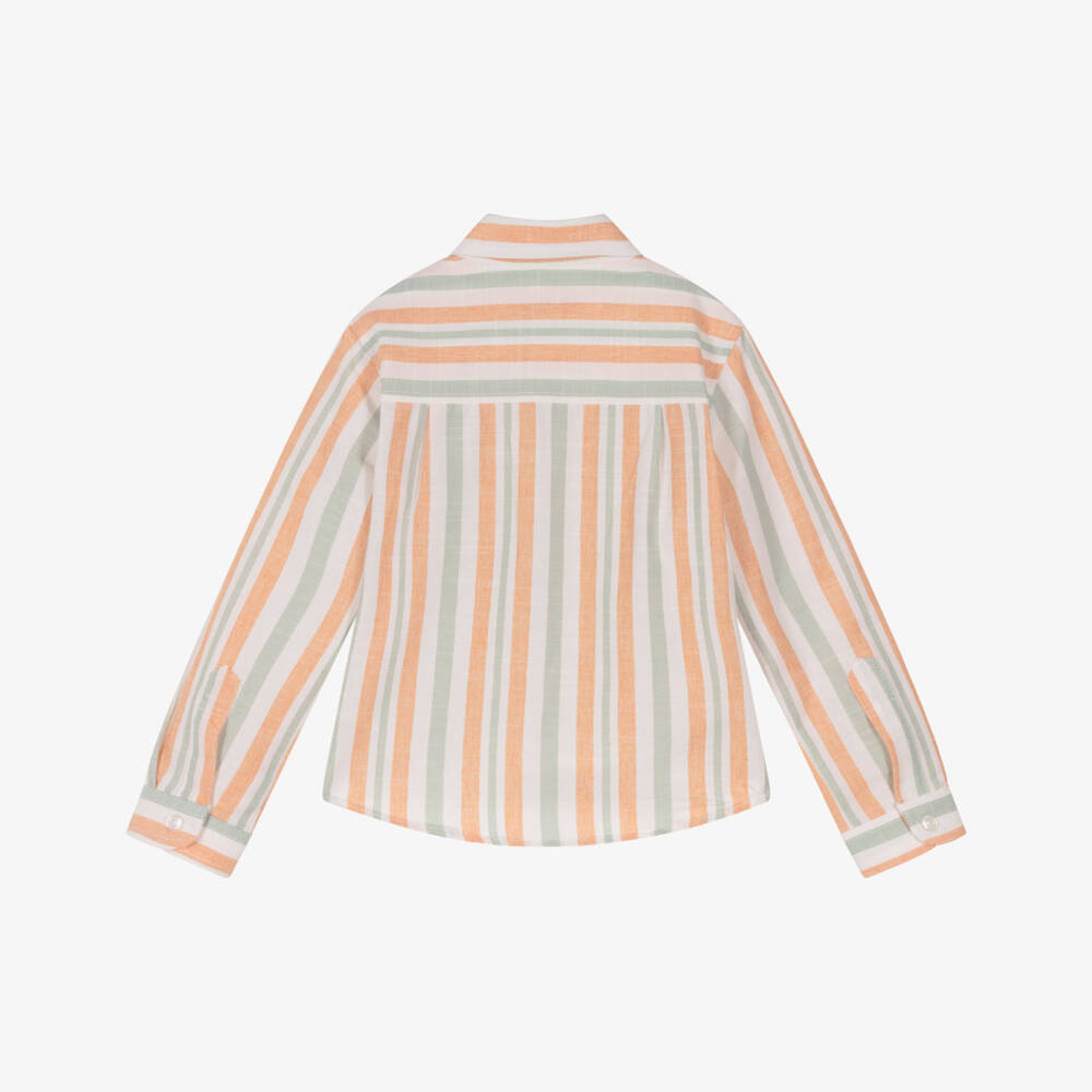 Dr. Kid-Boys Orange & Green Striped Cotton Shirt | Childrensalon Outlet