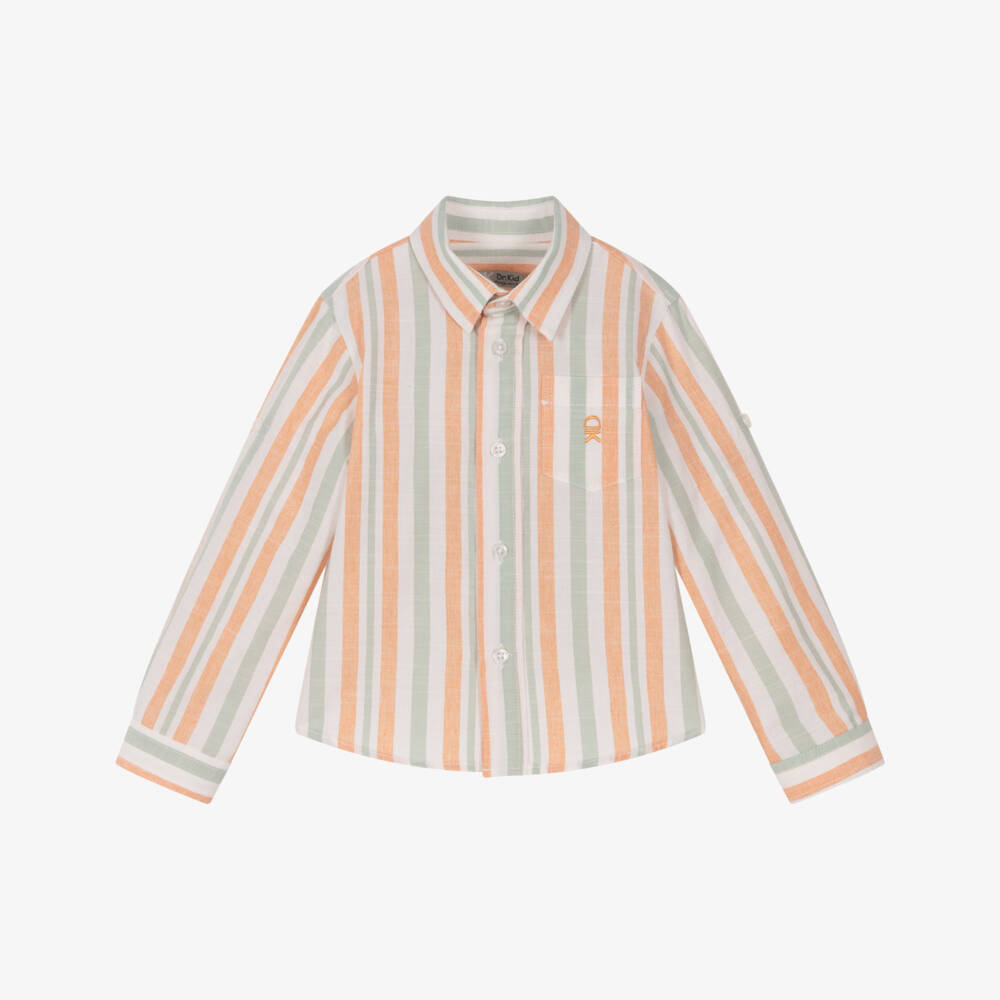 Dr. Kid-Boys Orange & Green Striped Cotton Shirt | Childrensalon Outlet