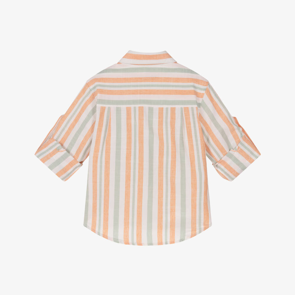 Dr. Kid-Boys Orange & Green Striped Cotton Shirt | Childrensalon Outlet