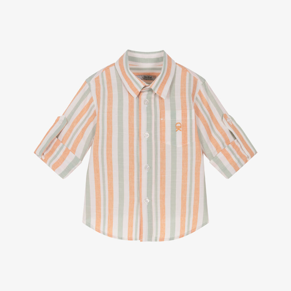 Dr. Kid-Boys Orange & Green Striped Cotton Shirt | Childrensalon Outlet