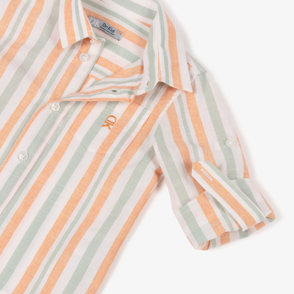 Dr. Kid-Boys Orange & Green Striped Cotton Shirt | Childrensalon Outlet