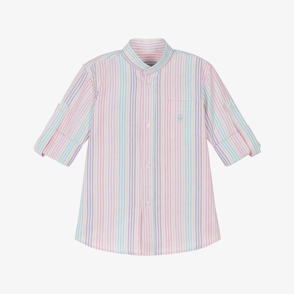 Dr. Kid-Boys Pastel Striped Cotton Collarless Shirt | Childrensalon Outlet