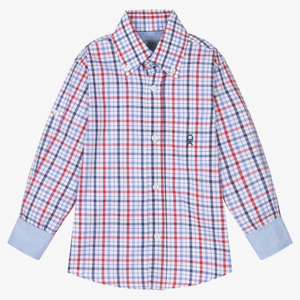Dr. Kid-Boys Red & Blue Check Cotton Shirt | Childrensalon Outlet