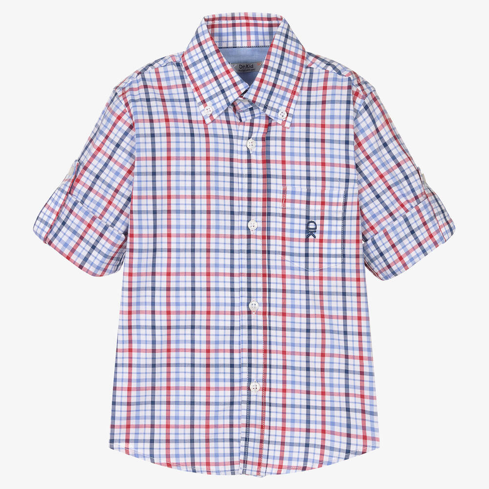 Dr. Kid - Boys Red & Blue Check Cotton Shirt | Childrensalon