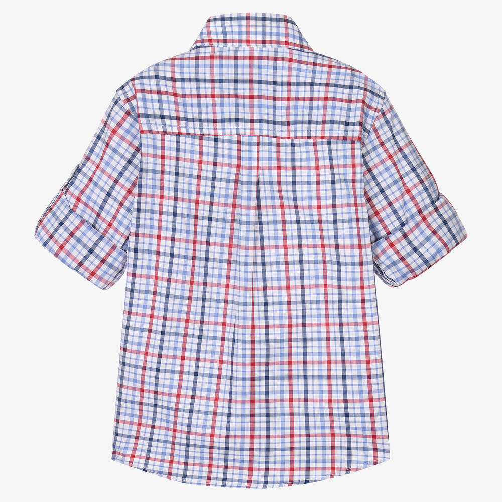 Dr. Kid-Boys Red & Blue Check Cotton Shirt | Childrensalon Outlet