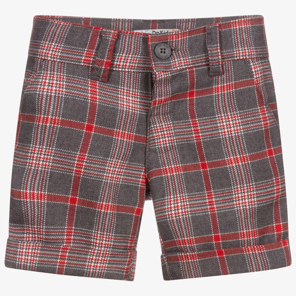 Dr. Kid - Boys Red & Grey Check Shorts | Childrensalon