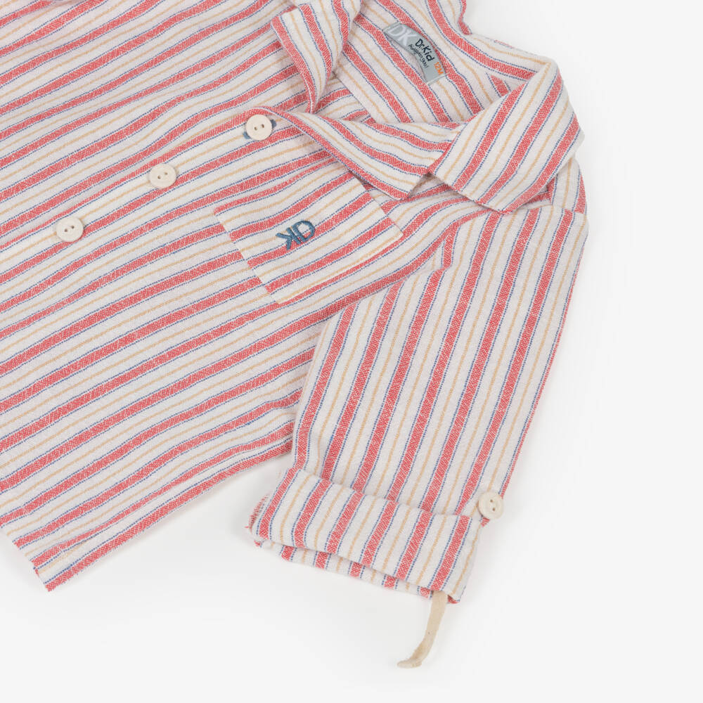 Dr. Kid-Boys Red Stripe Cotton Shirt with Sleeve Tab | Childrensalon Outlet