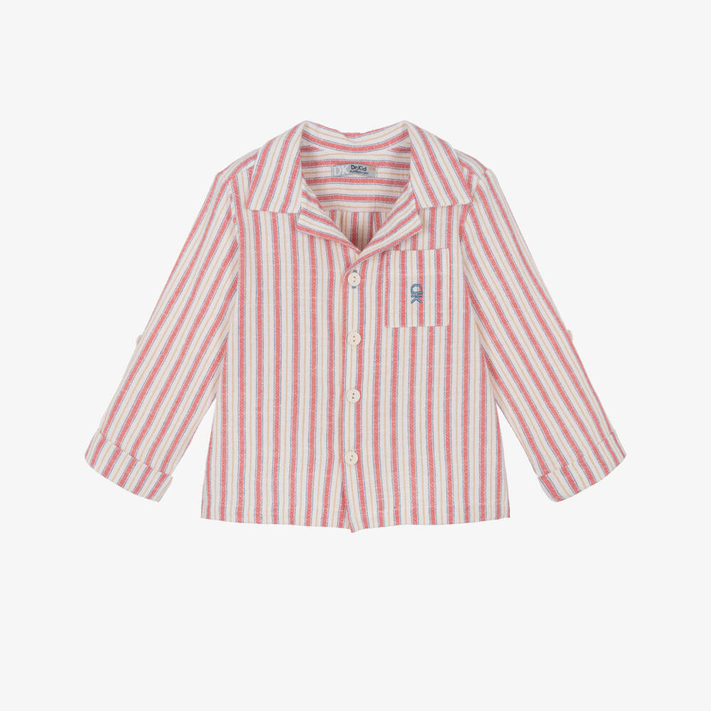 Dr. Kid-Boys Red Stripe Cotton Shirt with Sleeve Tab | Childrensalon Outlet