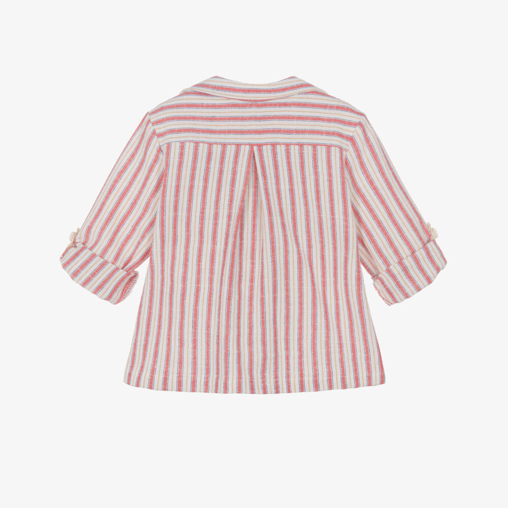 Dr. Kid-Boys Red Stripe Cotton Shirt with Sleeve Tab | Childrensalon Outlet