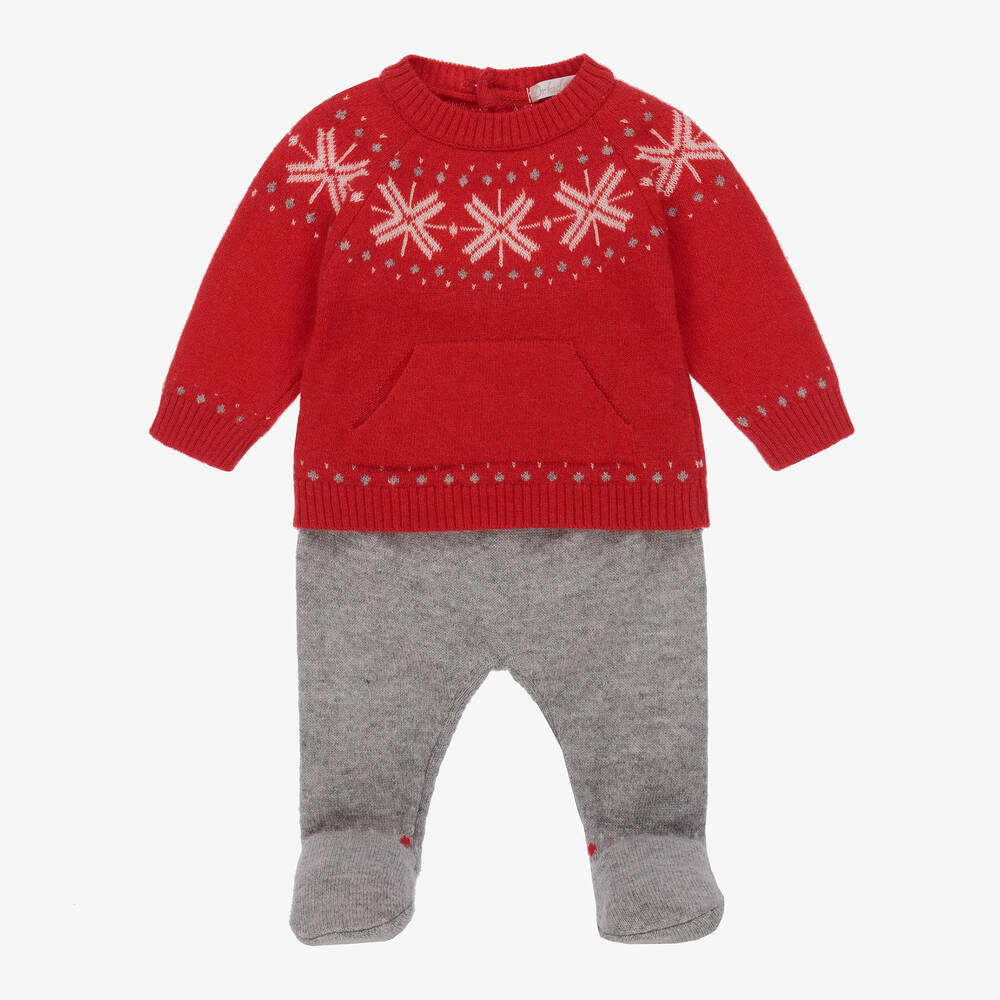 Dr. Kid - Boys Red Wool & Cashmere 2 Piece Babygrow | Childrensalon