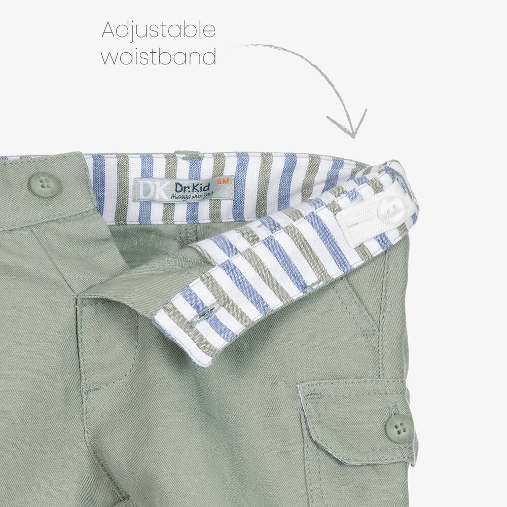 Dr. Kid-شورت قطن وكتان تويل لون أخضر للأولاد | Childrensalon Outlet
