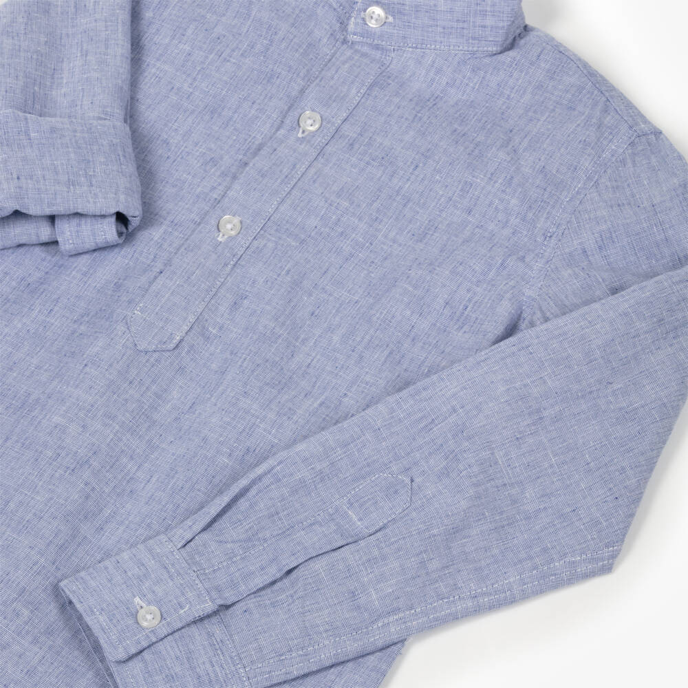 Dr. Kid-قميص أولاد بلون السماء من القطن والكتان | Childrensalon Outlet