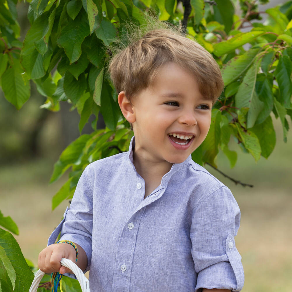 Dr. Kid-قميص أولاد بلون السماء من القطن والكتان | Childrensalon Outlet