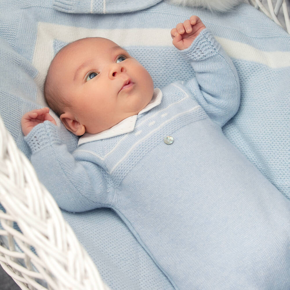 Dr. Kid-Boys Soft Blue Knit Footie | Childrensalon Outlet