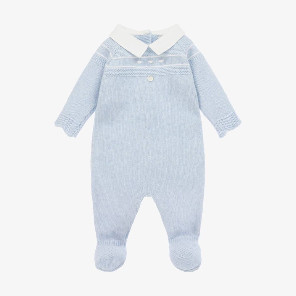 Dr. Kid-Boys Soft Blue Knit Footie | Childrensalon Outlet