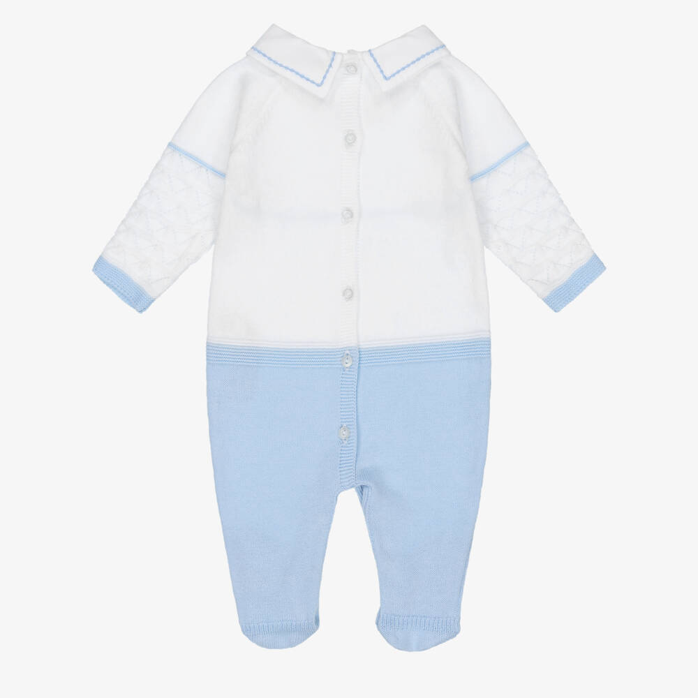 Dr. Kid-Boys Soft Blue & White Knit Onesie | Childrensalon Outlet