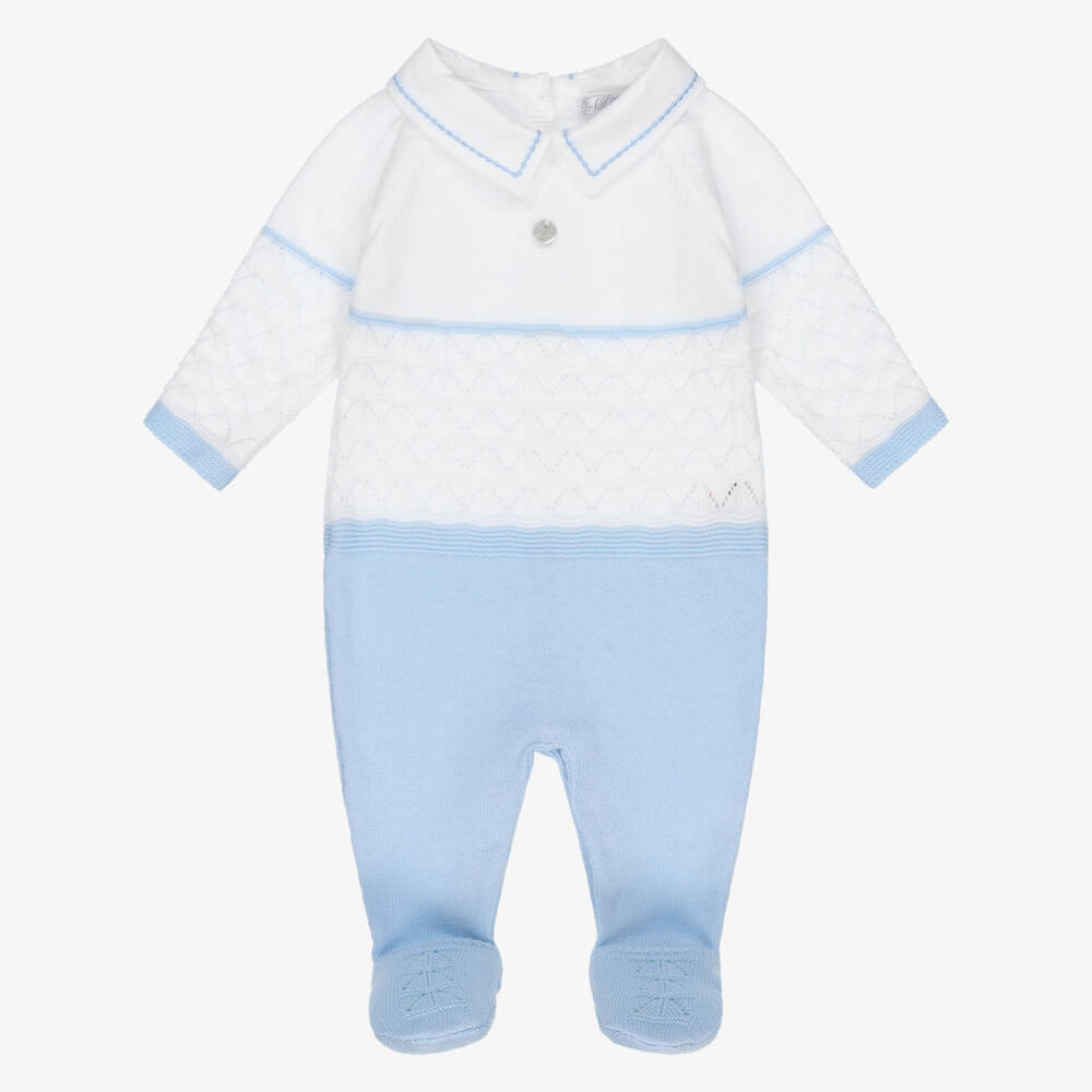 Dr. Kid-Boys Soft Blue & White Knit Onesie | Childrensalon Outlet
