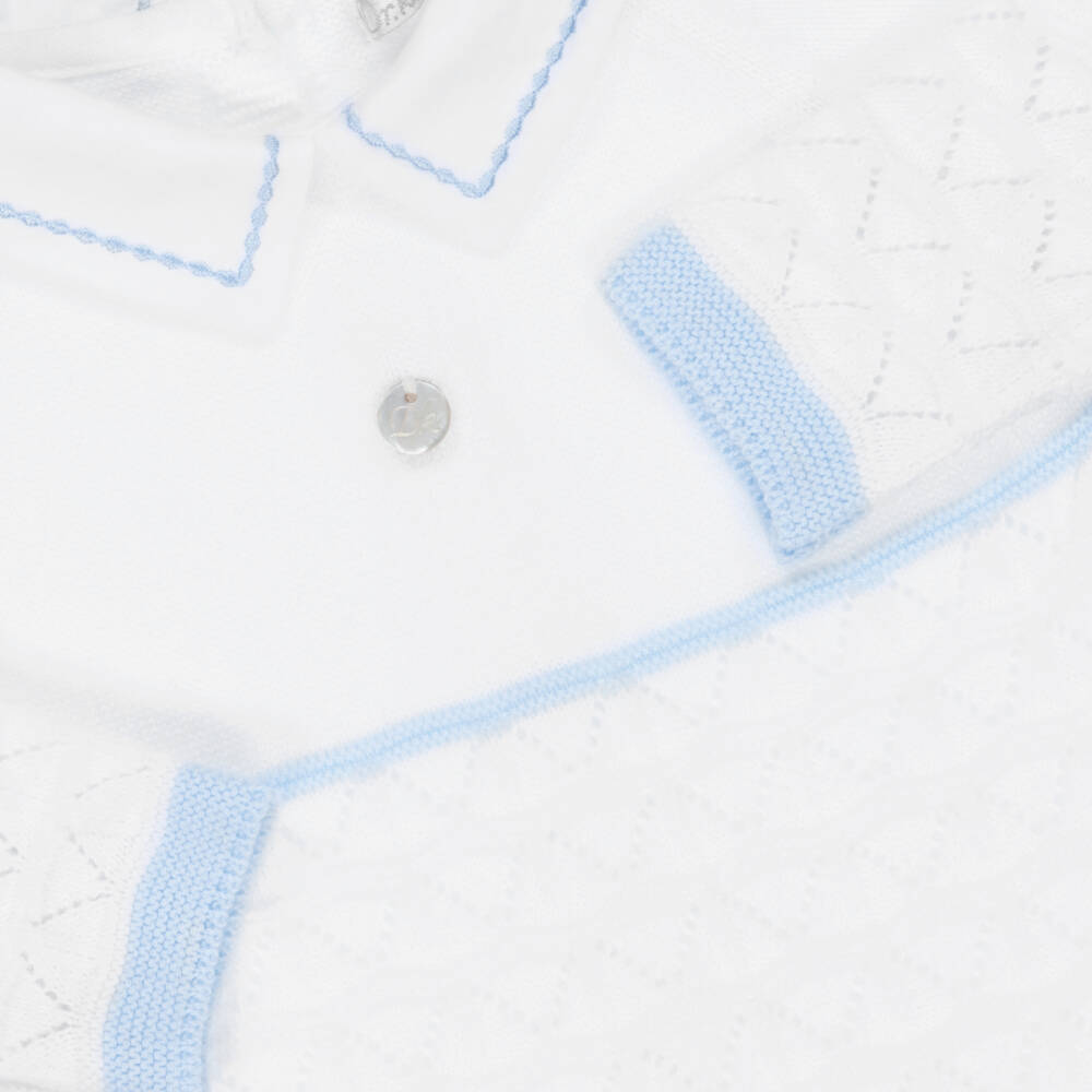 Dr. Kid-Boys Soft Blue & White Knit Onesie | Childrensalon Outlet