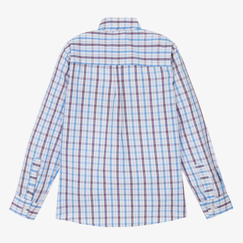 Dr. Kid-Boys White & Blue Cotton Check Shirt | Childrensalon Outlet