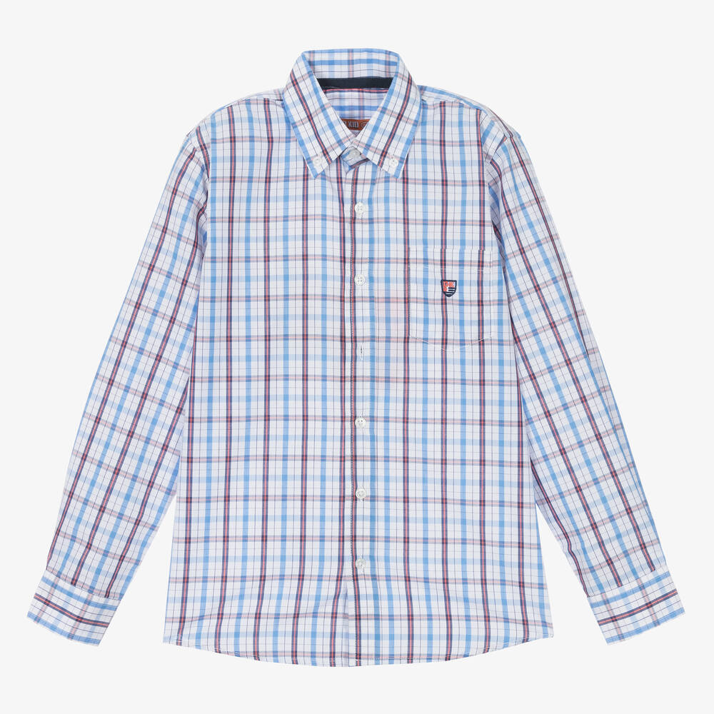 Dr. Kid - Boys White & Blue Cotton Check Shirt | Childrensalon