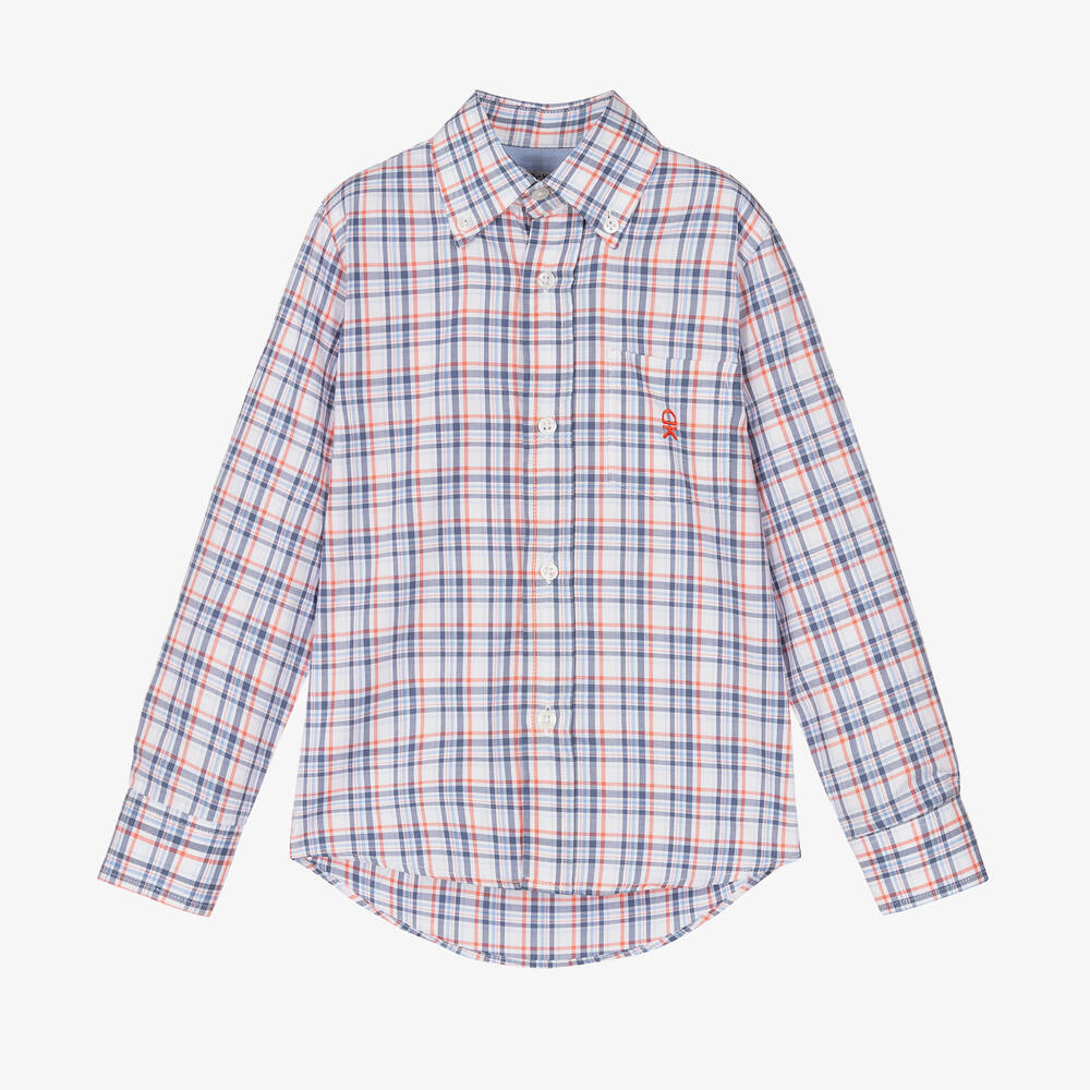 Dr. Kid - Boys White & Blue Cotton Check Shirt | Childrensalon