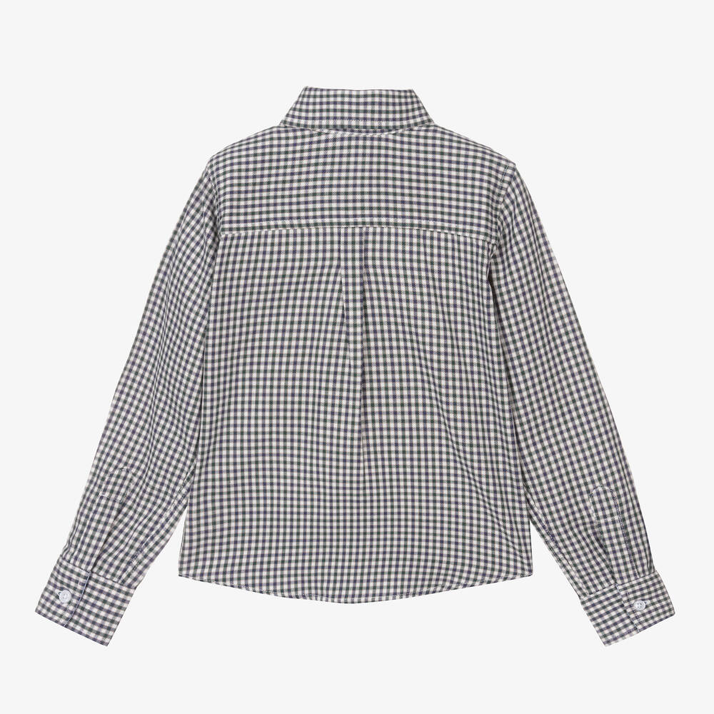 Dr. Kid-Boys White & Green Cotton Check Shirt | Childrensalon Outlet