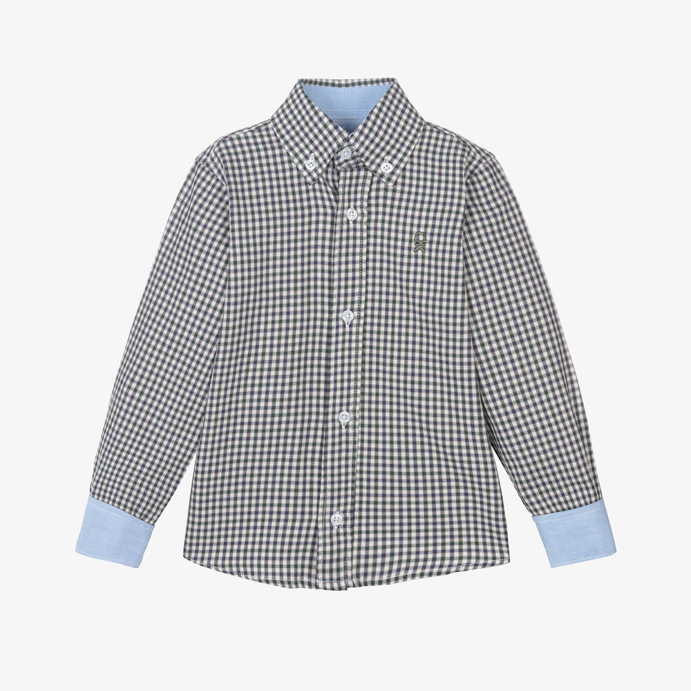 Dr. Kid-Boys White & Green Cotton Check Shirt | Childrensalon Outlet