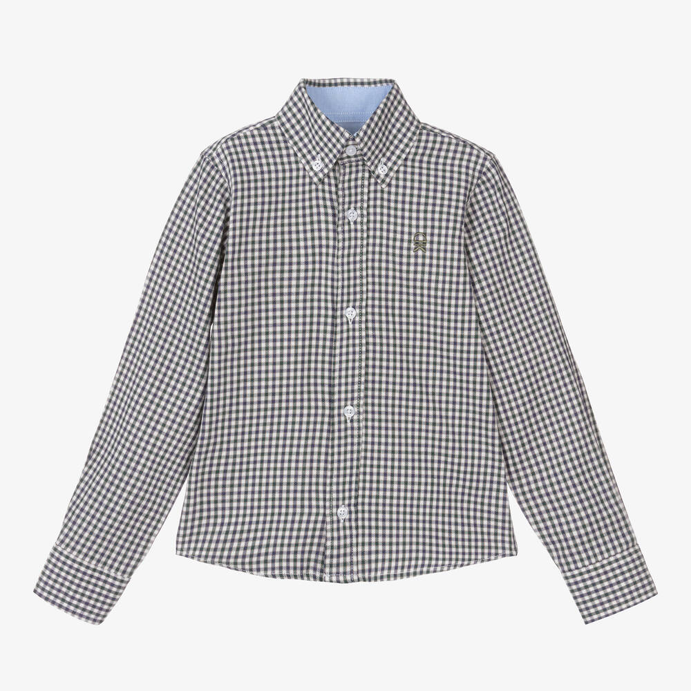 Dr. Kid - Boys White & Green Cotton Check Shirt | Childrensalon