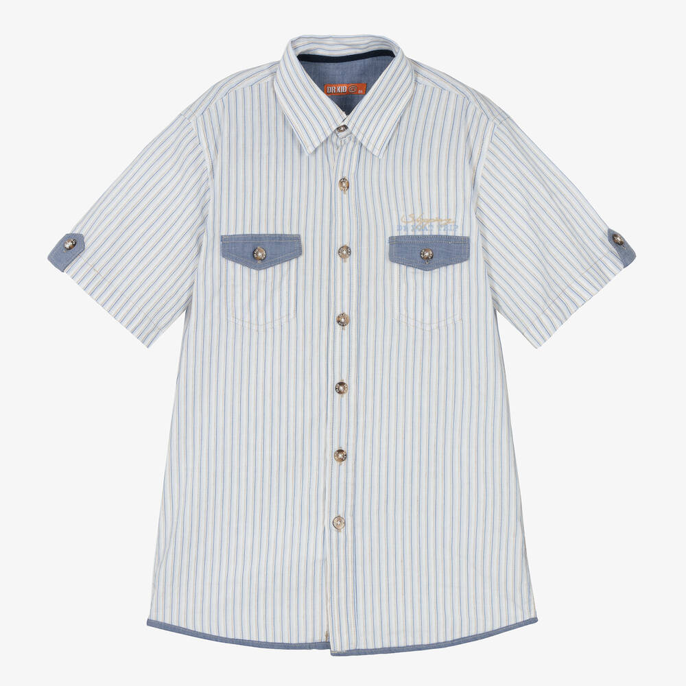 Dr. Kid - Boys White Stripe Cotton Shirt | Childrensalon