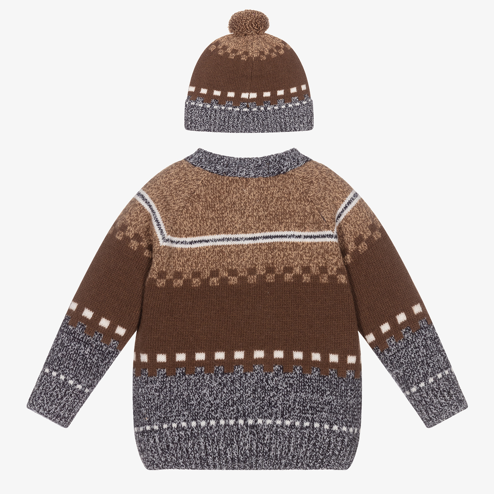 Dr. Kid-Коричневый вязаный свитер и шапочка | Childrensalon Outlet