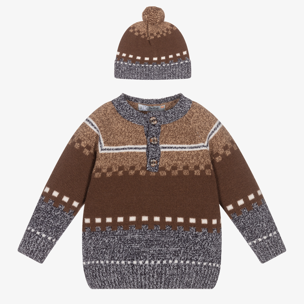 Dr. Kid - Brown Knit Sweater & Hat Set  | Childrensalon