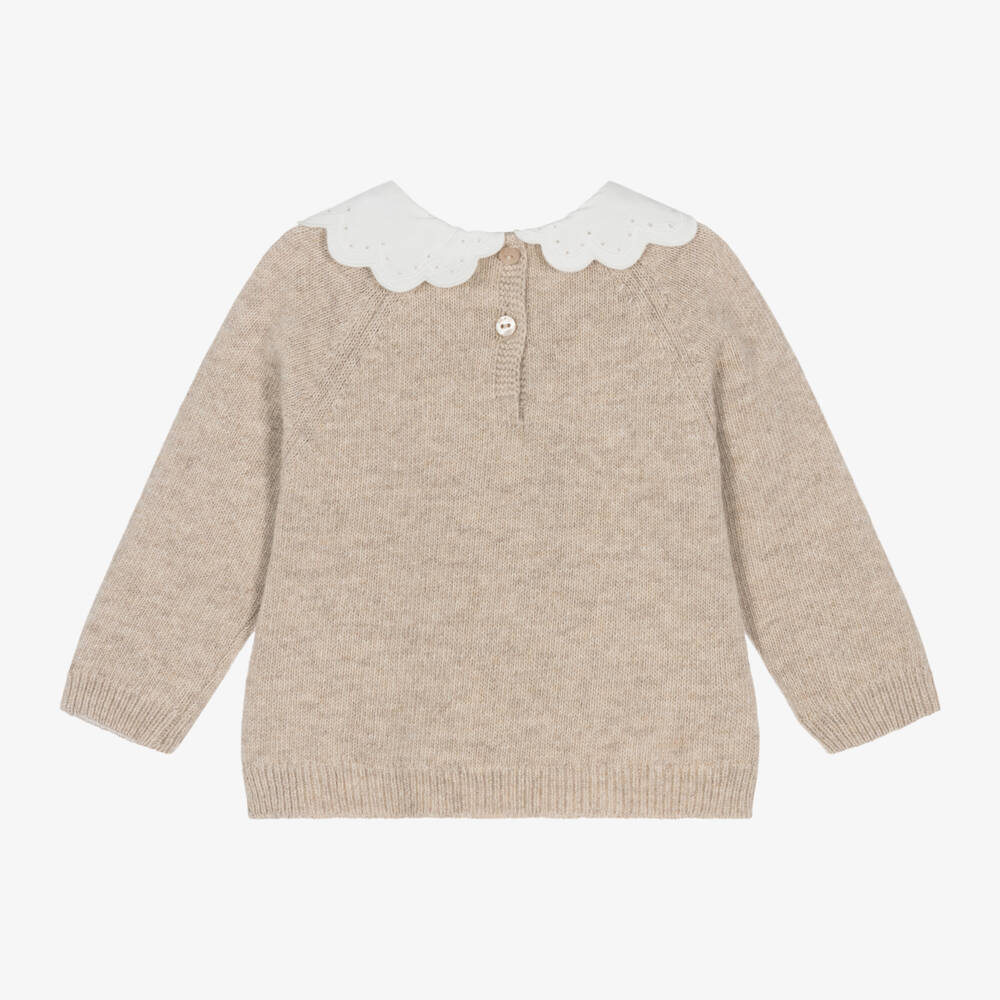 Dr. Kid-Girls Beige Bear Knit Sweater | Childrensalon Outlet
