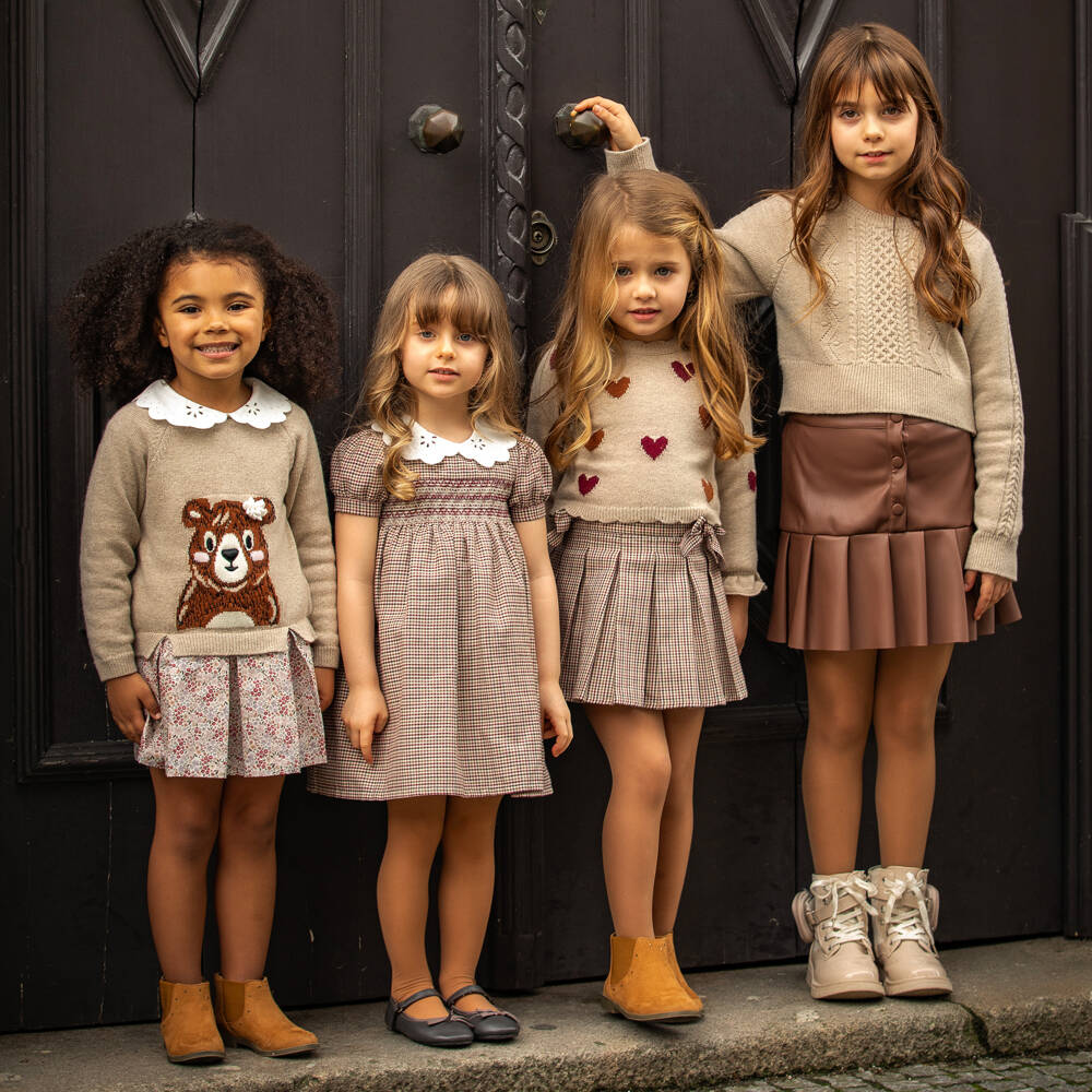Dr. Kid-Girls Beige Bear Knit Sweater | Childrensalon Outlet