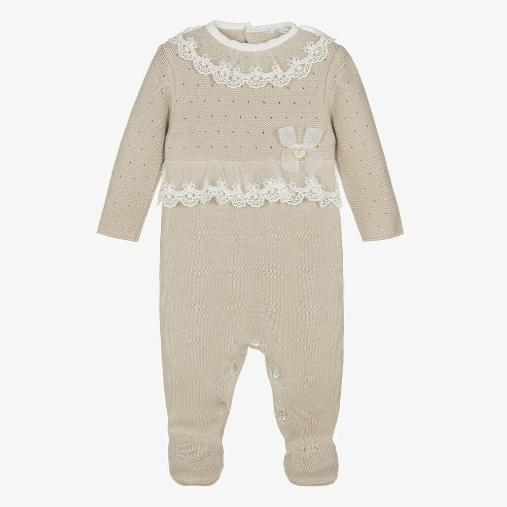 Dr. Kid-Girls Beige Cotton Knit Babygrow | Childrensalon Outlet