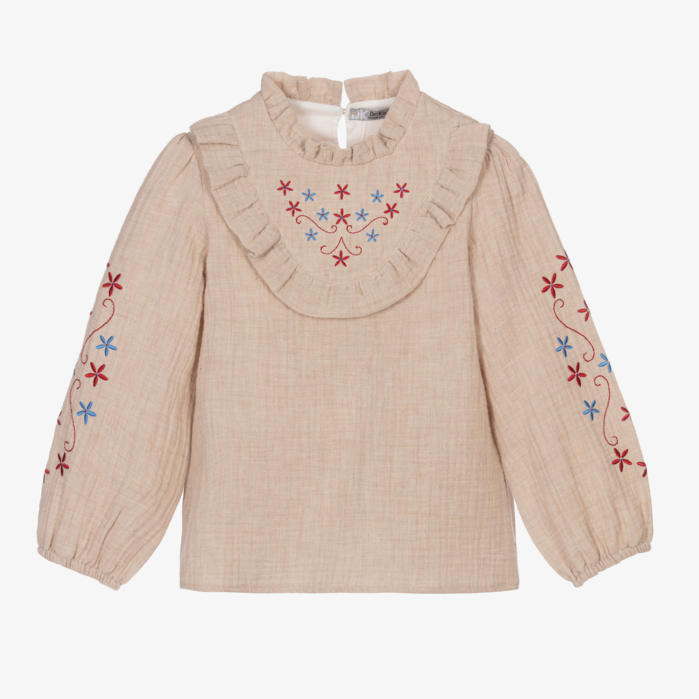 Dr. Kid - Girls Beige Embroidered Blouse | Childrensalon