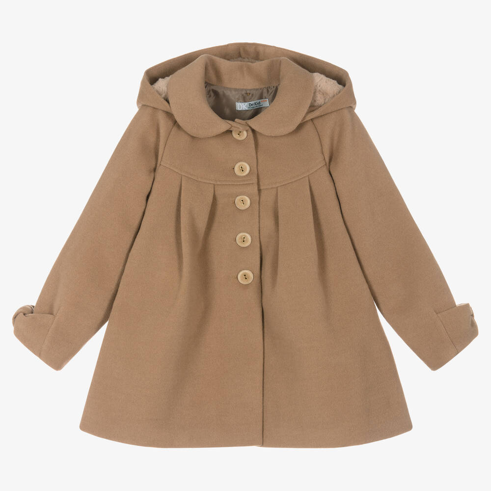 Dr. Kid - Girls Beige Hooded Coat  | Childrensalon